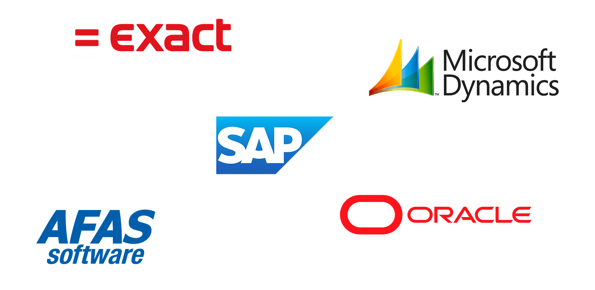 logo's van Exact, SAP, Afas, Oracle, Microsoft